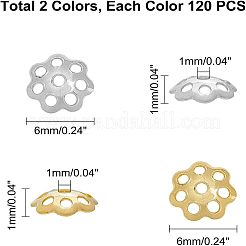 240個4スタイル304ステンレススチールビーズキャップ  マルチ花弁  本金メッキ&ステンレススチールカラー  6~10x1~2.5mm  穴：1.2mm  60個/スタイル&nbsp;STAS-UN0038-54