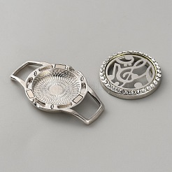 PUレザーコードブレスレット  女性用エッセンシャルオイルディフューザーブレスレット  ファイバー香水パッド、ステンレススチール、合金金具、ラインストーン付き  音符の模様とフラットラウンド  藤紫色  12-5/8x3/8x1/4インチ（32.2x0.9x0.5cm）&nbsp;BJEW-WH0023-35B