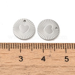変色しない304ステンレススチールチャーム  フラット ラウンド ハート チャーム付き  ステンレス鋼色  10x1mm  穴：1mm&nbsp;STAS-L025-003P