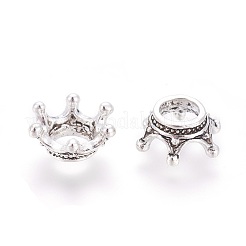 チベット風合金ビーズキャップ  クラウン  アンティークシルバー  13x6mm  穴：6mm&nbsp;X-PALLOY-WH0054-02AS
