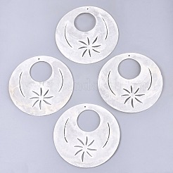 ナチュラルカピスシェルビッグペンダント  フラットラウンド  リネン  60x1~1.5mm  穴：1.6mm&nbsp;SHEL-N026-117
