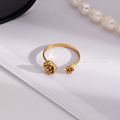 女性用304ステンレススチールカフリング  花  18KGP本金メッキ  花1：8.1mm  花2：5mm  usサイズ8 1/2(18.5mm)&nbsp;GY1904