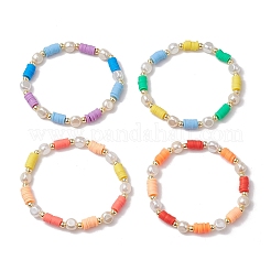 4Pcs 4 Colors Flat Round Polymer Clay Beads Stretch Bracelets for Women&nbsp;BJEW-JB11647
