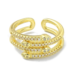 Brass with Cubic Zirconia Open Cuff Ring&nbsp;RJEW-B051-02G