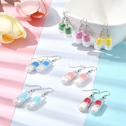 半透明プラスチック錠剤カプセルと真鍮ダングルイヤリングの手作りキット  ミックスカラー  4~29x0.5~10.5mm  穴：2mm&nbsp;DIY-FS0007-13