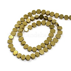 電気メッキ非磁性合成ヘマタイトビーズ連売り  六角  黄金メッキ  6x6x2mm  穴：1mm  約68個/連  15.7インチ&nbsp;G-M087-01