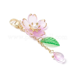Acrylic Flower & Glass Teardrop Pendant Decoration&nbsp;HJEW-TA00340