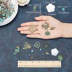 レトロなオーシャンスタイルのDIYイヤリング作成キット202個  合金ビーズ＆ペンダント＆ビーズキャップを含む  合成ターコイズ  淡水シェルペンダント  真鍮のピアスフック  鉄パーツ  アンティークブロンズ＆ブルーパティナ&nbsp;DIY-SC0014-91