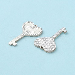 925スターリングシルバーペンダント  ハートのスケルトンキーと愛の言葉のチャーム  バレンタインデーのために  銀  18.5x11.5x1.2mm  穴：0.7mm&nbsp;STER-C004-02S