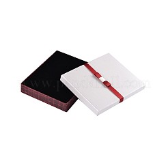 長方形ジュエリーセット厚紙箱  スポンジとリボン付き  ホワイト  16x13x3cm&nbsp;LS-CBOX-N007-01A