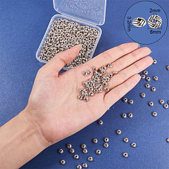 亜鉛合金スペーサービーズ  フラットラウンド  アンティークシルバー  6x3.2mm  穴：2mm  500個/セット&nbsp;TIBEB-PH0004-26AS