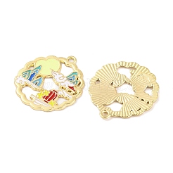 ラックメッキ合金ペンダント  エナメル  カドミウムフリー＆ニッケルフリー＆鉛フリー  ゴールドカラー  月と雲のチャーム付きの花  レッド  30x27x1.3mm  穴：1.8mm&nbsp;FIND-M020-06G-01