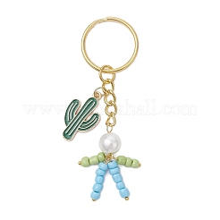 3Pcs 3 Styles Alloy Enamel Cactus & Glass Imitation Pearl Keychains&nbsp;KEYC-JKC01300
