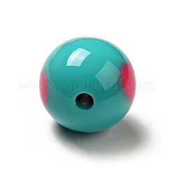 ツートンの不透明アクリルビーズ  ハート付きのラウンド  ダークターコイズ  15.5mm  穴：2.8mm  約217個/500g&nbsp;SACR-K003-03E