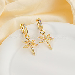 Elegant Brass Clear Cubic Zirconia Dragonfly Hoop Earrings&nbsp;FN5869-1