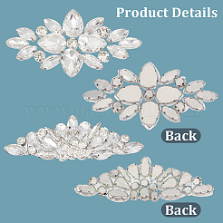 4個 2スタイル 合金ガラスカボション  花  衣類用アクセサリー  プラチナ  花  29~42x81~89x5.5~7.5mm&nbsp;DIY-GF0013-79