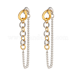 女性用304ステンレススチール製チェーンタッセルスタッドピアス  本金メッキ&ステンレススチールカラー  48.7x8mm&nbsp;IO3537-2