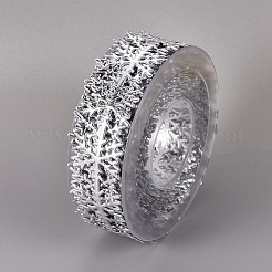 雪の結晶の形のレーストリム  ポリエステルレースリボン  クリスマスの装飾のための  銀  26mm  約10m /ロール&nbsp;OCOR-WH0032-23B