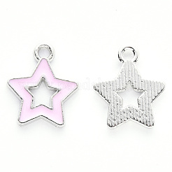 合金エナメルチャーム  スター  プラチナ  ピンク  16x14x2mm  穴：1.6mm&nbsp;X-ENAM-S121-027B-P