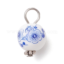 手作りの花柄磁器ペンダント  鉄と合金パーツ  ラウンド  プラチナ  17.5x10.5mm  穴：4mm&nbsp;PALLOY-JF03928-01