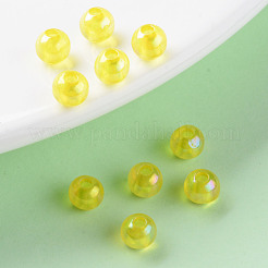 透明なアクリルビーズ  ABカラーメッキ  ラウンド  きいろ  6x5mm  穴：1.8mm  約4400個/500g&nbsp;MACR-S370-B6mm-717