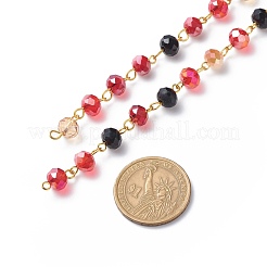 Handmade Electroplate Glass Faceted Rondelle Beaded Chains&nbsp;AJEW-JB01137-04
