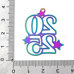 201 ステンレススチールエッチングメタル装飾ペンダント  虹色  数2025  35.5x29x0.3mm  穴：1.8mm&nbsp;STAS-P382-01B-MC