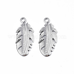 変色しない304ステンレススチールペンダント  葉  ステンレス鋼色  35.5x15.5x2.5mm  穴：2.5mm&nbsp;STAS-T063-191P