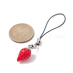イチゴ樹脂製携帯ストラップ  ナイロンコードモバイルアクセサリー装飾  レッド  8.5cm&nbsp;HJEW-JM01598-02
