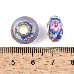 ランプワークと真鍮芯のヨーロピアンビーズ  大穴ビーズ  花とロンデル  藤紫色  15x7.5mm  穴：4mm&nbsp;LAMP-P019-01P-32