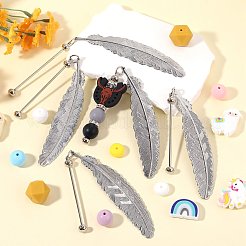 合金フェザーペンダントブックマーク5個  ビーズブックマーク  プラチナ  197mm&nbsp;AJEW-SZ0002-61P