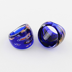 手作りの金の砂ミッレフィオーリのランプワークリング  ミックスカラー  17~19mm  約12個/箱&nbsp;RJEW-Q150-M16-B