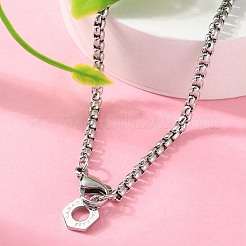 304ステンレススチール六角形ペンダントベネチアンチェーンネックレス女性用  ステンレス鋼色  27.91インチ（70.9cm）&nbsp;NJEW-A045-25P