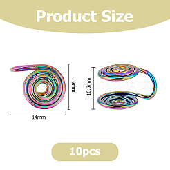 ステンレススチール製スパイラルパッドカフイヤリング10個  ピアスのない耳用のワイヤーラップジュエリー.  虹色  14x9x10.5mm&nbsp;EJEW-HS0001-03RC