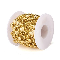 クリスマスツリーハート＆ボールビーズガーランド  プラスチックイミテーションパールビーズトリム  結婚披露宴用品を飾るために  スプールで  ゴールド  ハート：9x9x5mm  ラウンド：3mm  約10m /ロール&nbsp;CHAC-H100-04