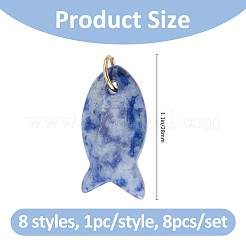 8Pcs 8 Styles Synthetic Turquoise & Natural Quartz Crystal & Tiger Eye & Green Aventurine & Rose Quartz & Unakite & Obsidian & Blue Spot Jasper Pendants&nbsp;PALLOY-FH00193