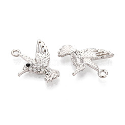 合金ラインストーンペンダント  鳥  鉛フリー＆カドミウムフリー  プラチナ  24x19x3mm  穴：1.6mm&nbsp;FIND-N008-20P