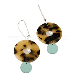 合金アクリル製のフラットラウンドいドロップピアス（女性用）  淡いターコイズ  84x35mm&nbsp;WGDBCEC-02