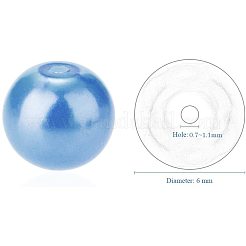 パール調ガラスパールラウンドビーズ  染め  ライトスカイブルー  6mm  穴：1.2~1.5mm  約400個/箱&nbsp;HY-PH0001-6mm-006