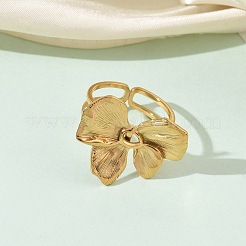 女性用304ステンレススチールオープンカフリング  花  ゴールドカラー  20x24mm  usサイズ7 1/4(17.5mm)&nbsp;RJEW-K320-01G