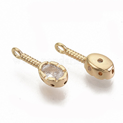 真鍮キュービックジルコニアチャーム  ニッケルフリー  オーバル  透明  18KGP本金メッキ  13.5x4.5x3mm  穴：1mm&nbsp;KK-T050-34G-NF
