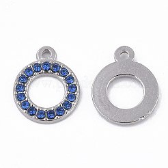 304ステンレスペンダント  ラインストーン付き  丸いリング  サファイア  15.5x12.5x2mm  穴：1.4mm&nbsp;STAS-T050-003B