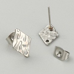 304ステンレススチールスタッドピアスファインディング  穴付き  ステンレス鋼色  菱形  12x8mm  穴：1mm  ピン：0.6mm&nbsp;STAS-TAC0011-03B-P