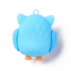 塩ビ漫画フクロウ人形ペンダント  キーチェーン用  ディープスカイブルー  43x37x26mm  穴：3mm&nbsp;KY-C008-04D