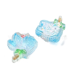 透明エポキシ樹脂デコデンカボション  スパンコール付き  花  ブルー  23.5x21x8.5mm&nbsp;CRES-I030-01C