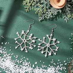 Glass Snowflake Dangle Earrings&nbsp;EJEW-MZ00253-01