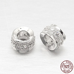 Anti-Tarnish Rhodium Plated 925 Sterling Silver Cubic Zirconia European Beads&nbsp;STER-O024-01