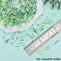 ガラス＆シードビーズ 2袋  グリッターパウダー付き  イミテーションパール＆透明＆内側カラー  月と星とラウンド  ライムグリーン  2~16x2~11.5mm  穴：0.8~1.2mm&nbsp;GLAA-SZC0001-94A