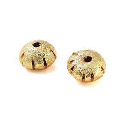 テクスチャ真鍮ビーズ  カドミウムフリー＆鉛フリー  マットゴールドカラー  フラットラウンド  9.5x6mm  穴：1.8mm&nbsp;KK-S379-02G-B