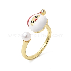 Christmas Brass Micro Pave Cubic Zirconia Enamel Cuff Rings for Women&nbsp;RJEW-L336-02G